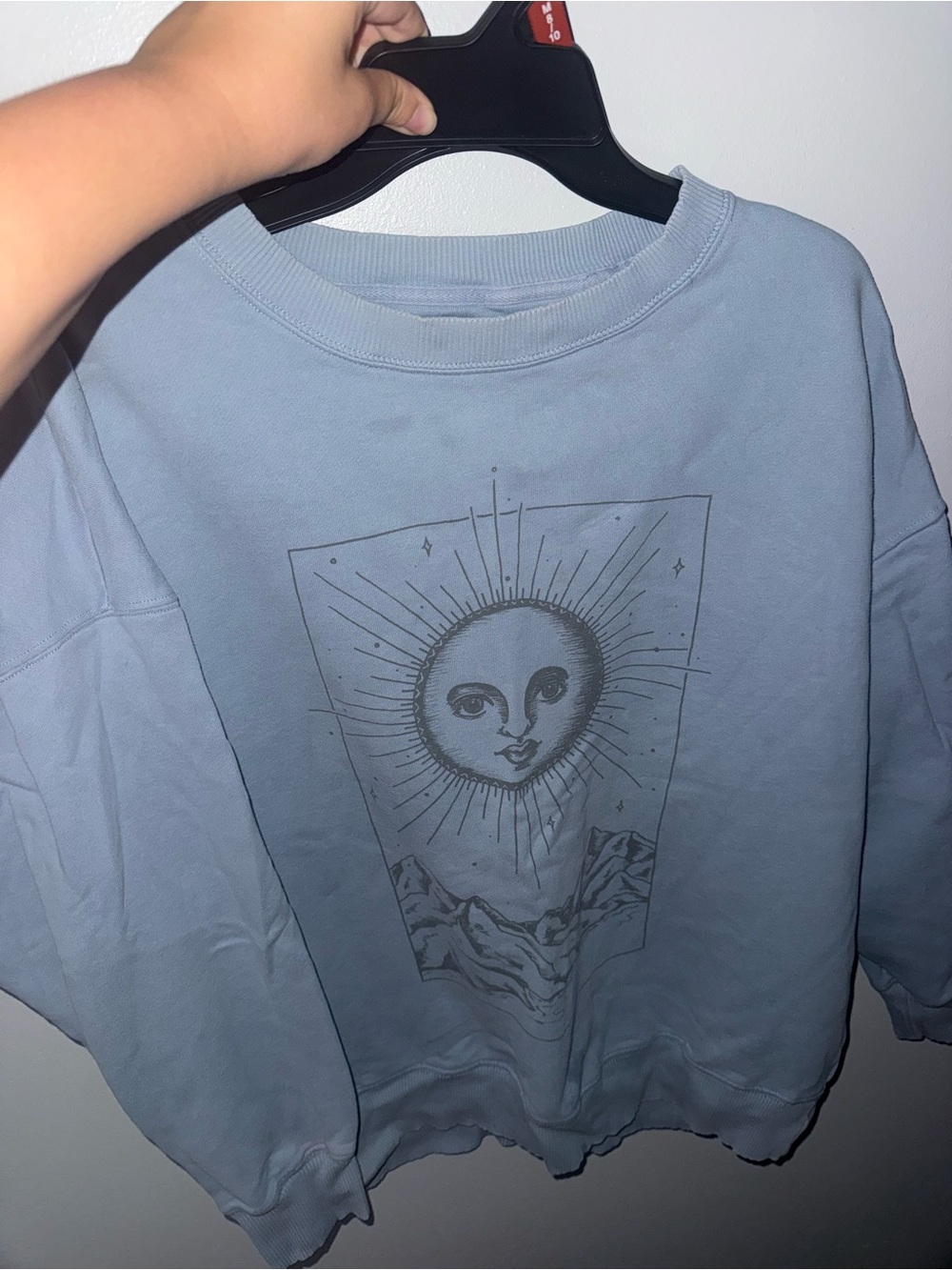 American Eagle Outfitters Light Blue Graphic Pullover Sweatshirt